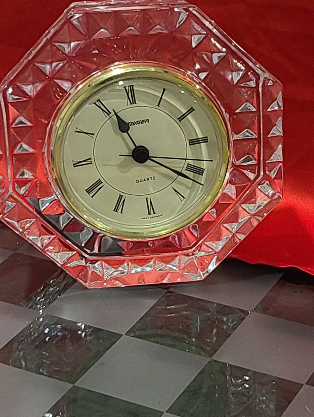 Waterford-Style Crystal Octagon Clock - Clear with Gold Trim